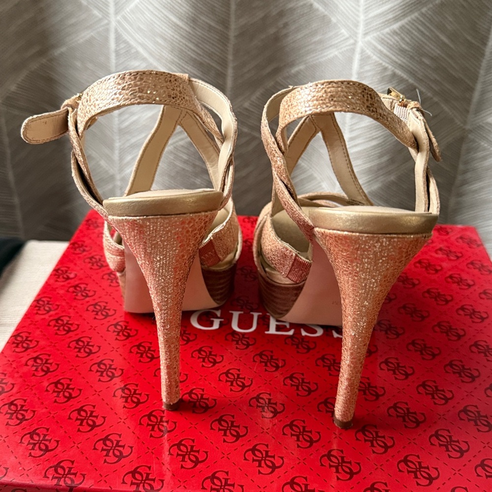 Guess Kymma Leather Platform Heels, Gold Shimmer, 5.5M - Picture 7 of 8